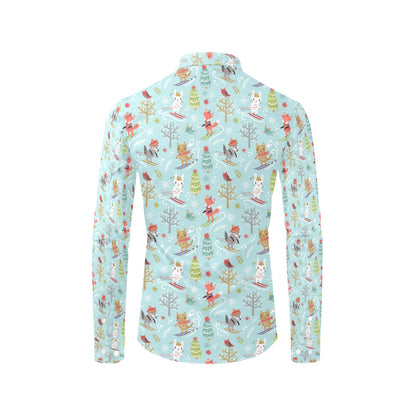 Ski Fox Cute Print Design LKS303 Men's Long Sleeve Dress Shirt