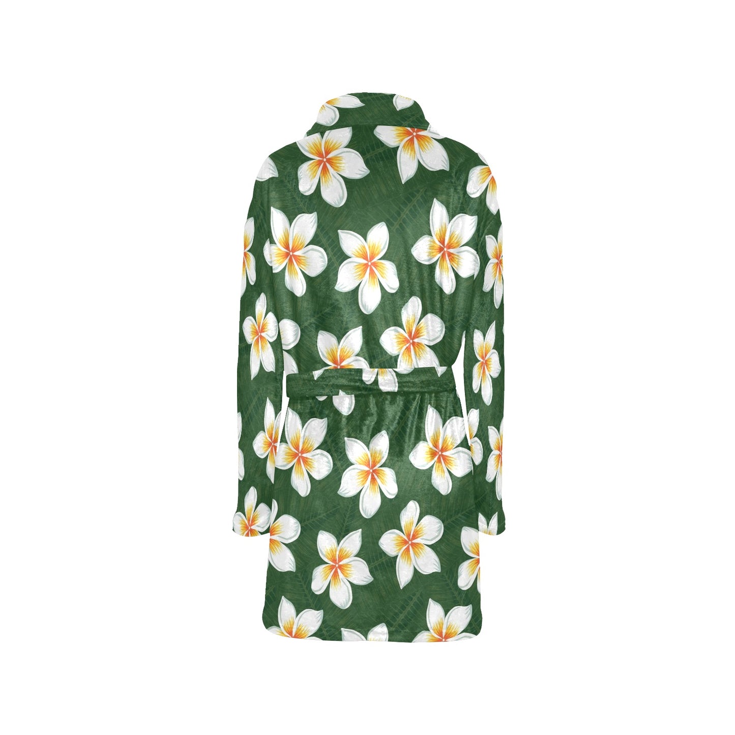 White Plumeria Pattern Print Design PM020 Women's Fleece Robe