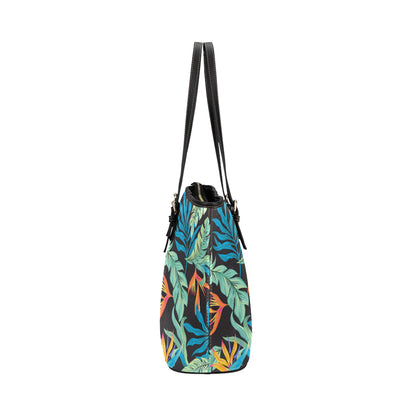 Tropical Palm Leaves Hawaiian Flower Leather Tote Bag