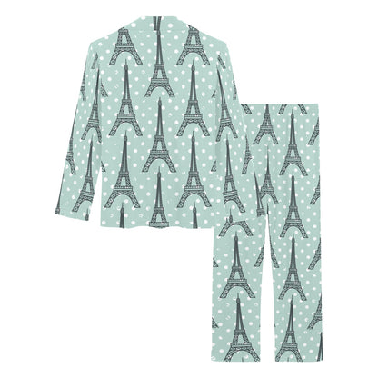Eiffel Tower Polka Dot Print Women's Long Pajama Set