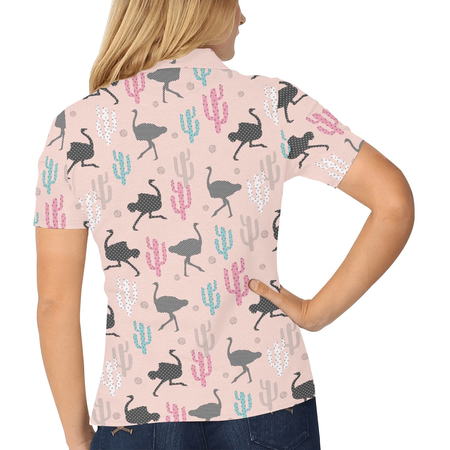 Ostrich Pattern Print Design 03 Women's Polo Shirt