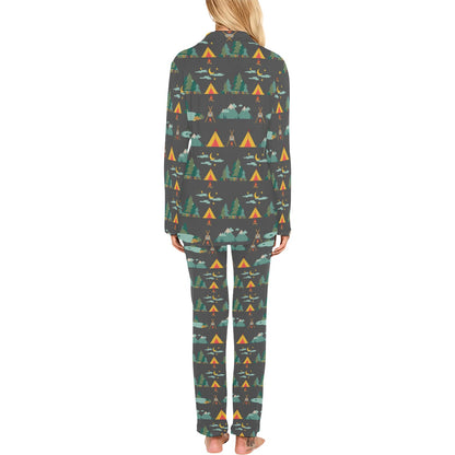 Camping Tent Pattern Print Design 03 Women's Long Pajama Set