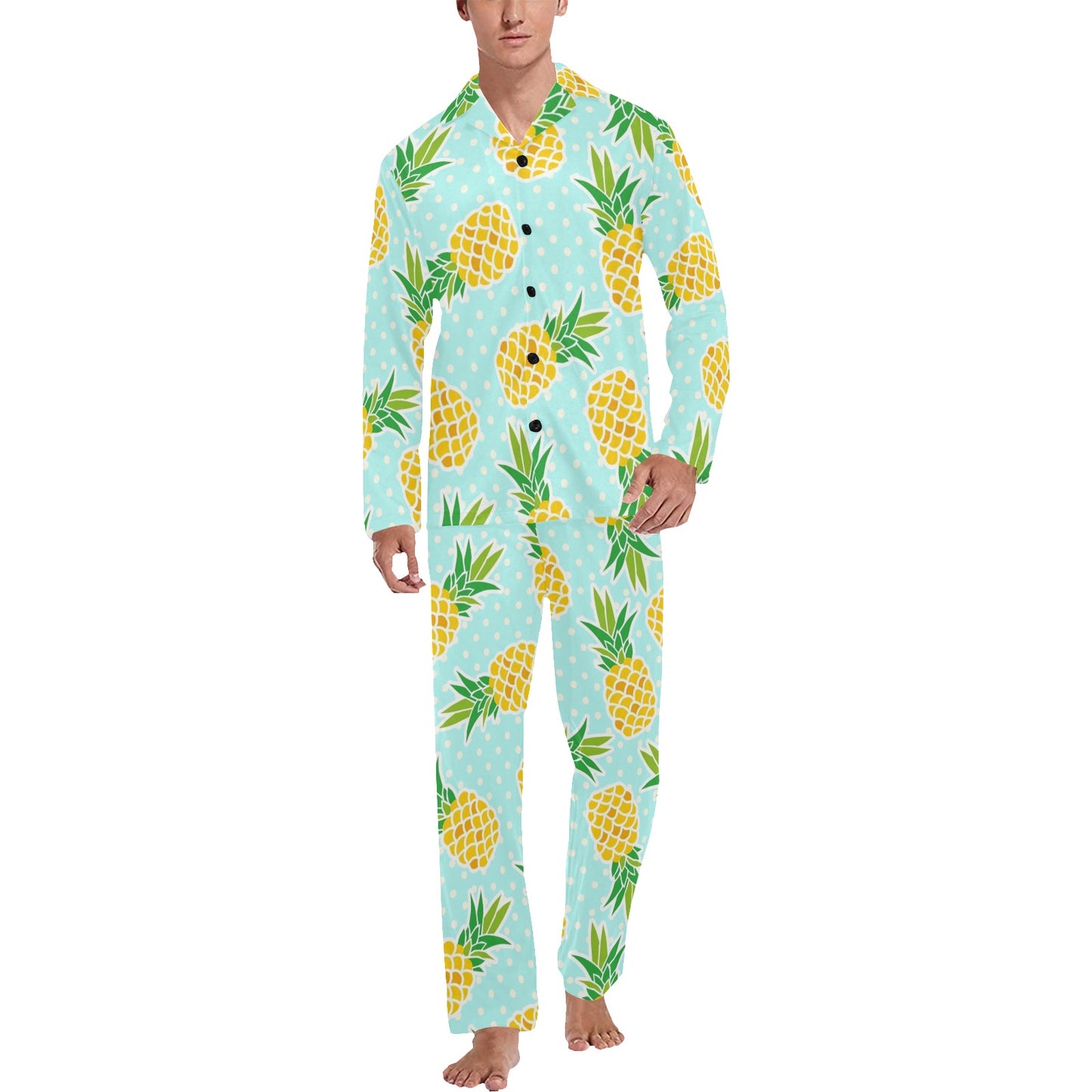 Pineapple Pattern Print Design PP01 Men's Long Pajama Set
