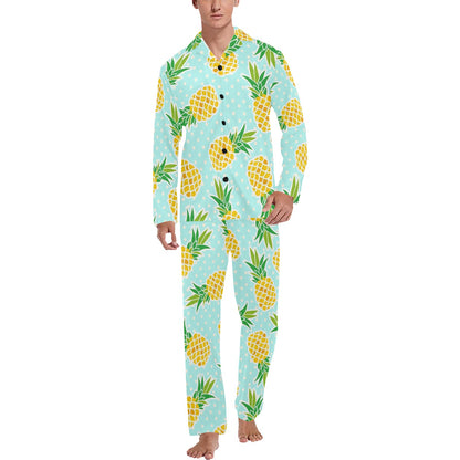Pineapple Pattern Print Design PP01 Men's Long Pajama Set