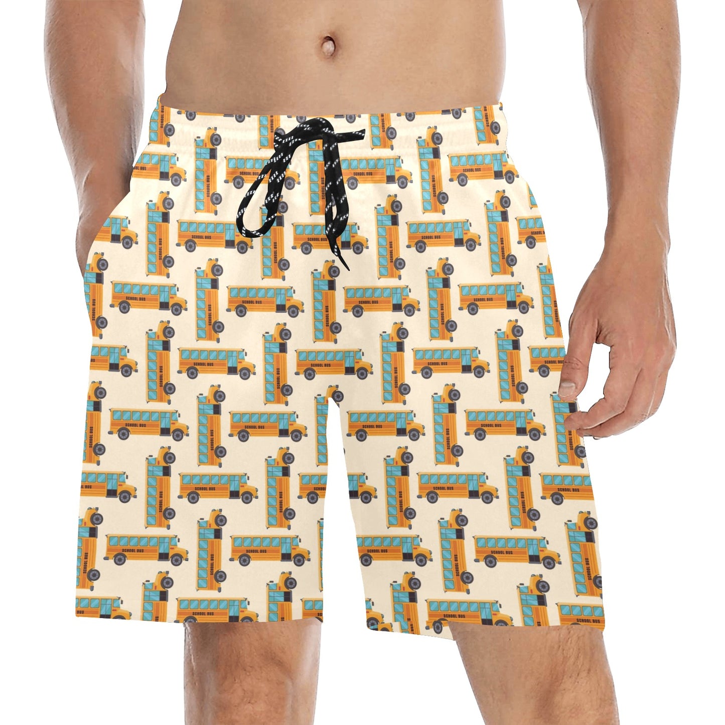 School Bus Print Design LKS305 Men's Swim Trunks Beach Shorts