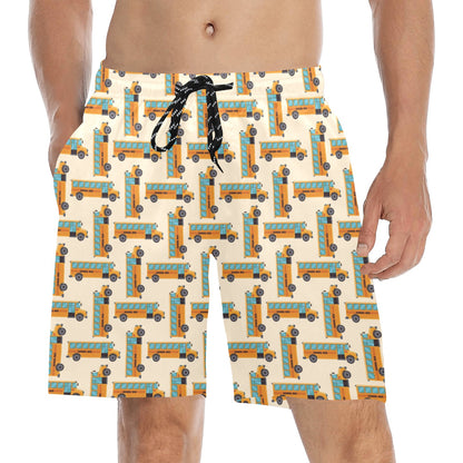 School Bus Print Design LKS305 Men's Swim Trunks Beach Shorts