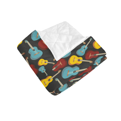 Acoustic Guitar Pattern Print Design 01 Premium Quilt