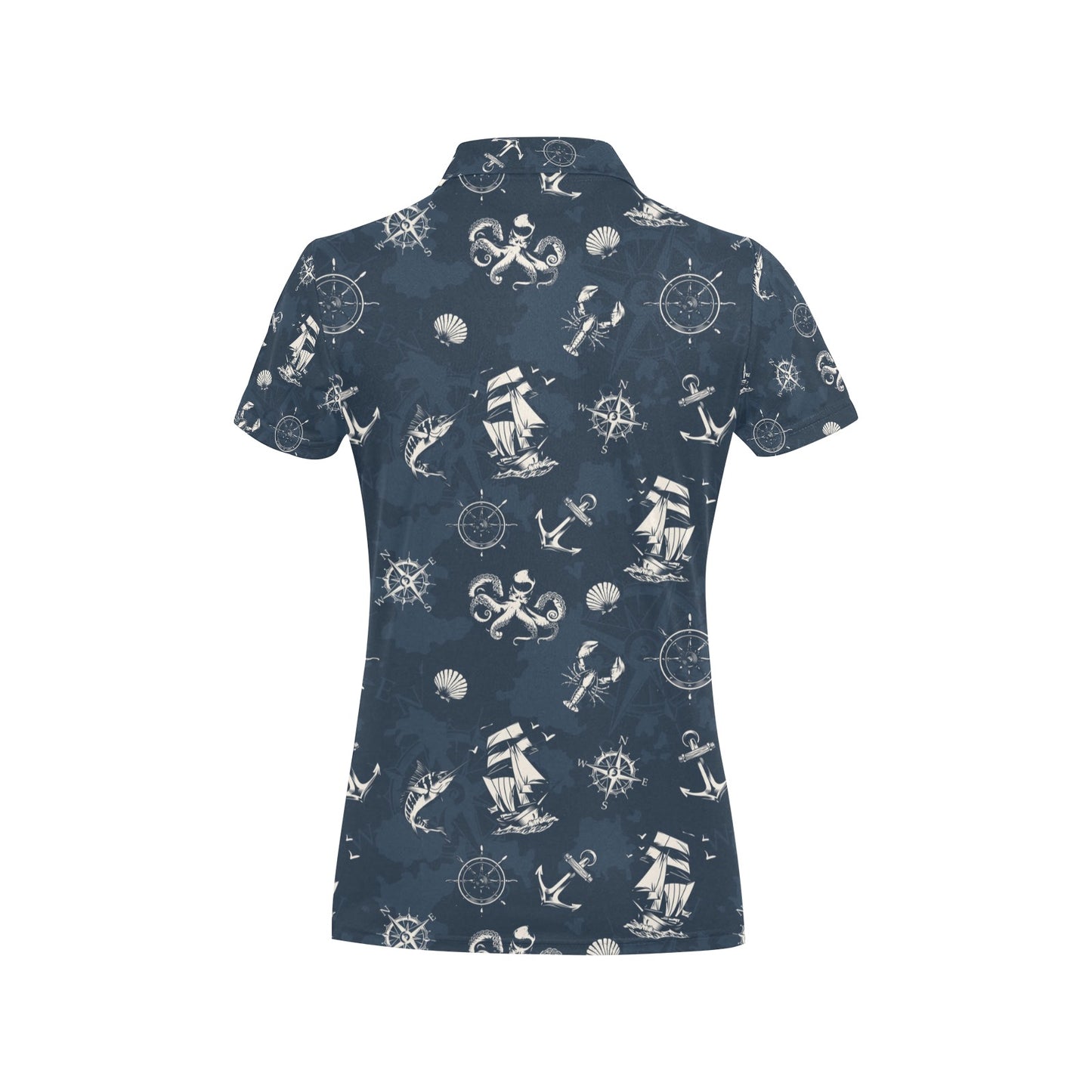 Nautical Sea Themed Print Women's Polo Shirt