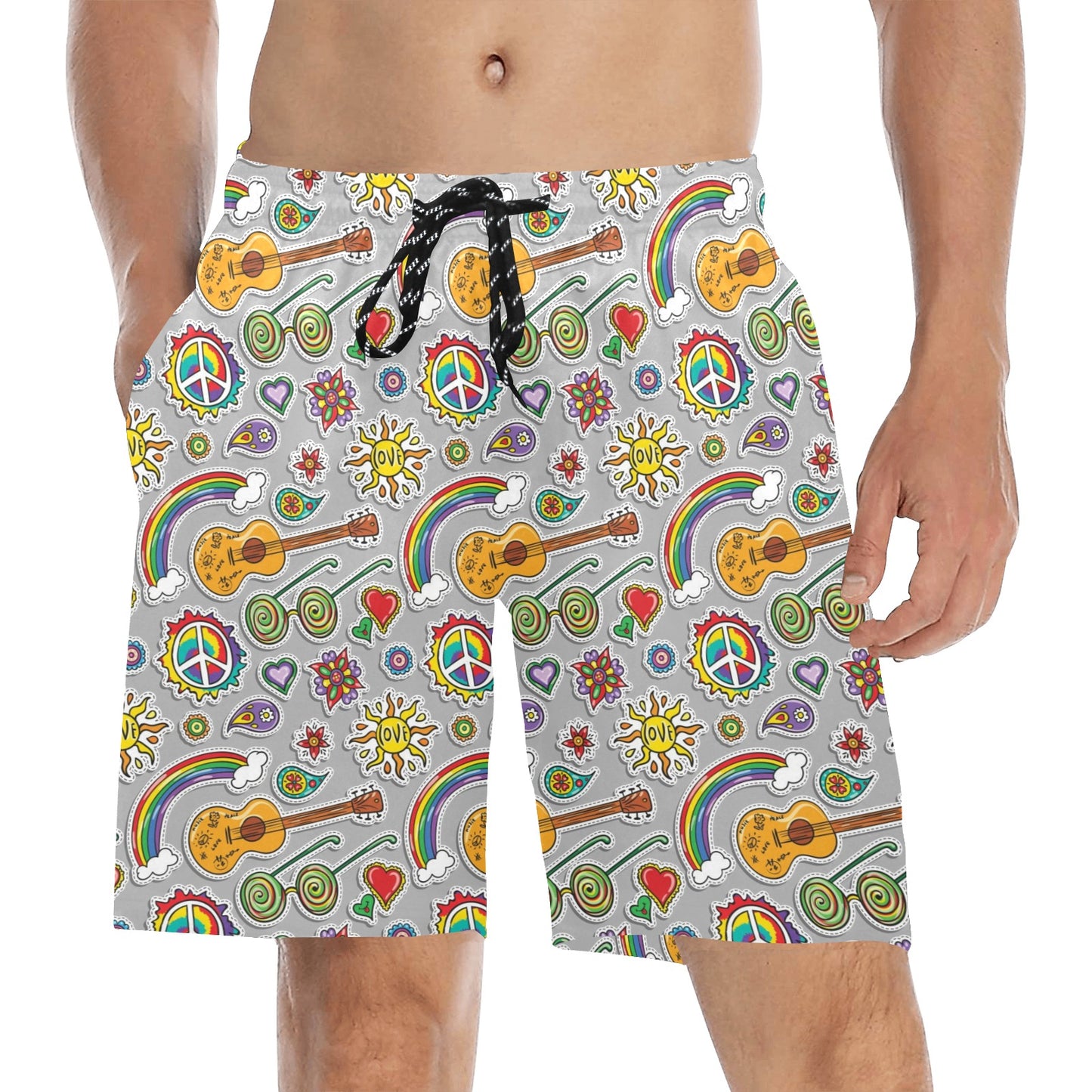 Hippie Print Design LKS306 Men's Swim Trunks Beach Shorts