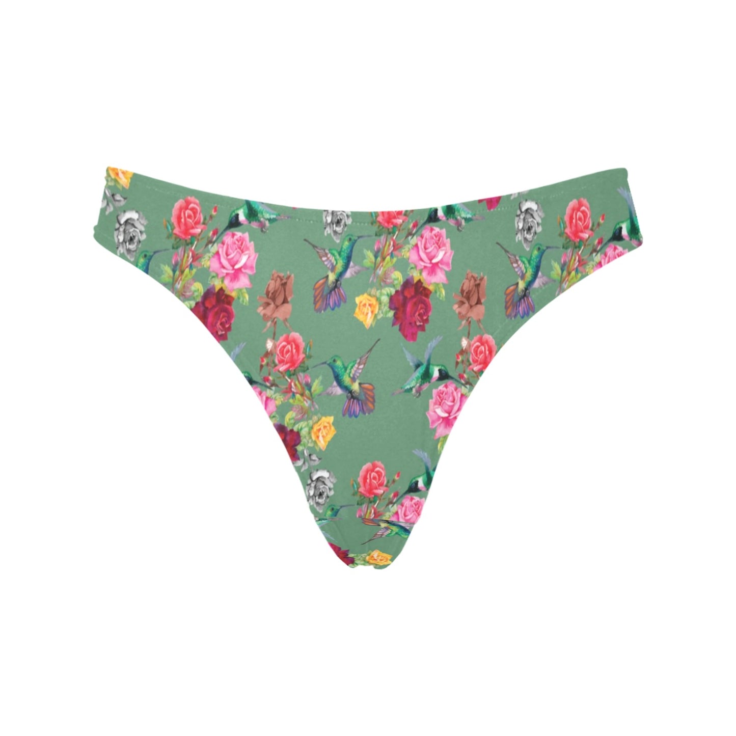 Hummingbird with Rose Themed Print Women's Thongs