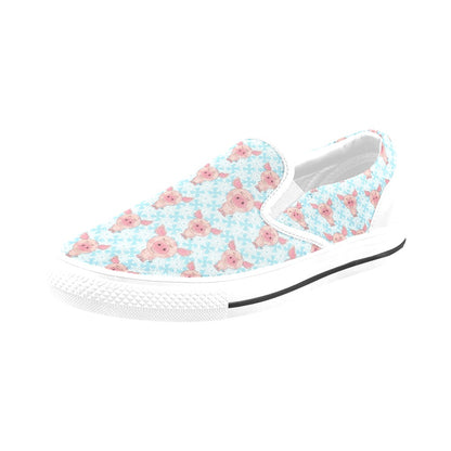 Pig Print Design LKS402 White Slip Ons Canvas Women's Shoes