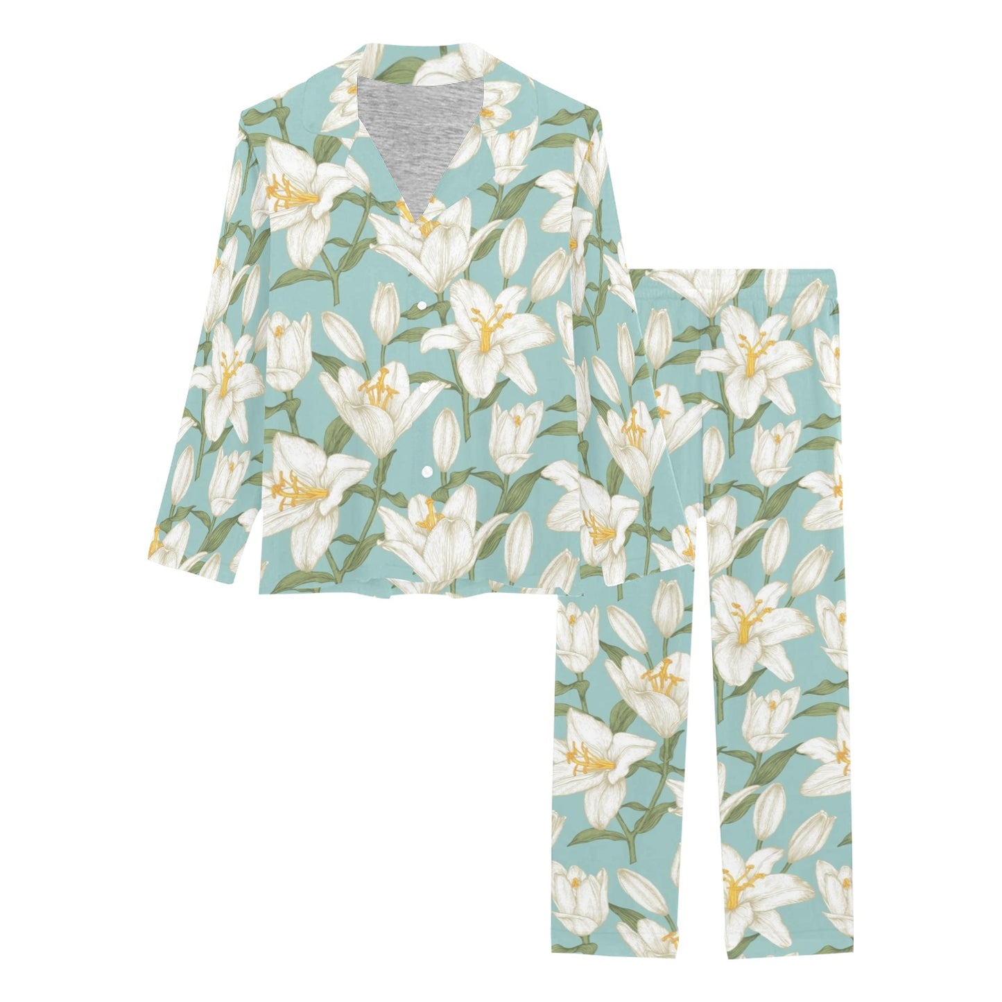 Lily Pattern Print Design LY09 Women's Long Pajama Set