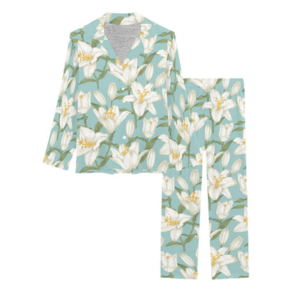 Lily Pattern Print Design LY09 Women's Long Pajama Set