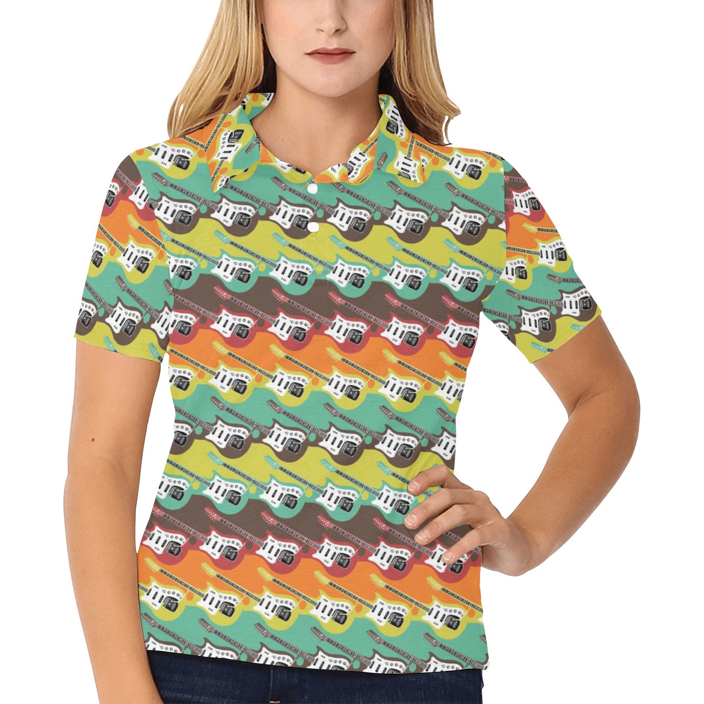 Electric Guitar Print Design LKS401 Women's Polo Shirt