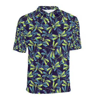 Dragonfly Lime Blue Print Pattern Men Polo Shirt