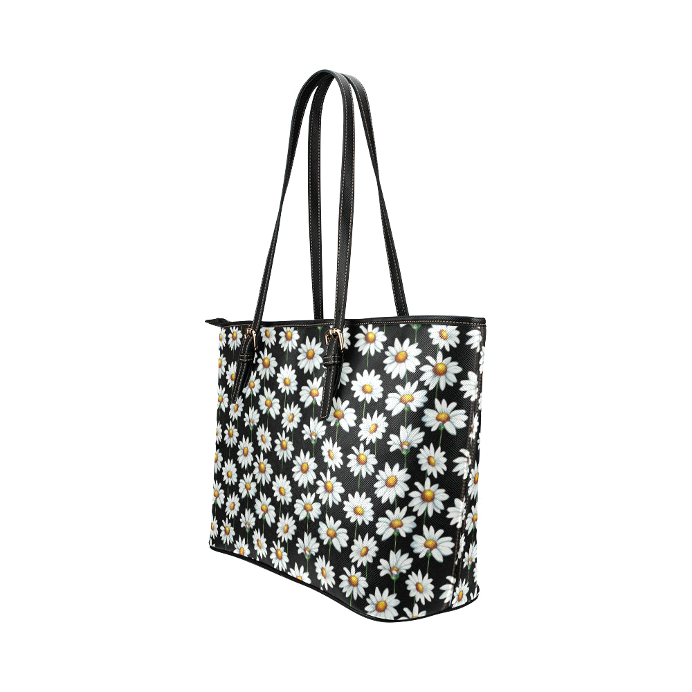 Daisy Print Pattern Leather Tote Bag