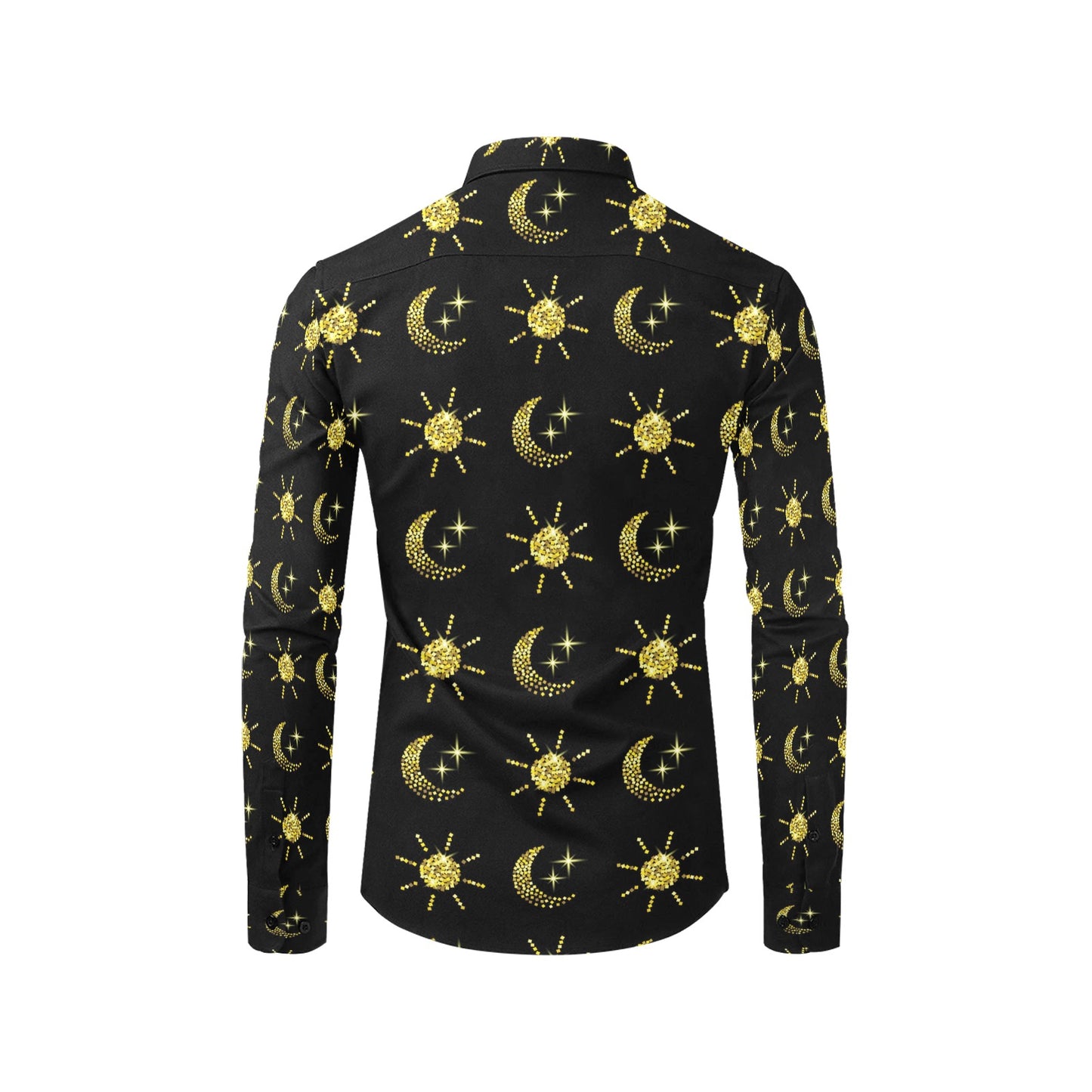 Sun Moon Print Design LKS304 Men's Long Sleeve Dress Shirt