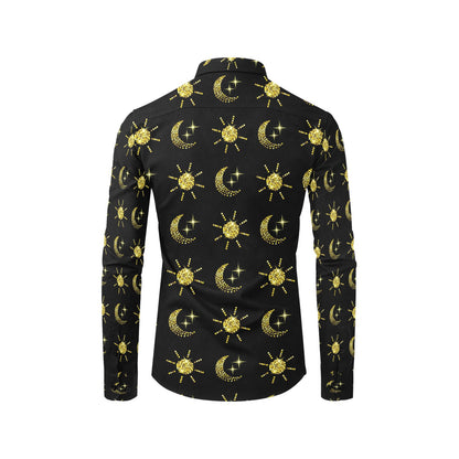 Sun Moon Print Design LKS304 Men's Long Sleeve Dress Shirt