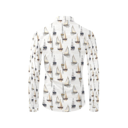 Sailboat Paint Pattern Print Design LKS307 Men's Long Sleeve Dress Shirt