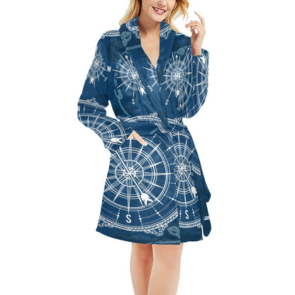 Nautical Compass Print Women's Fleece Robe