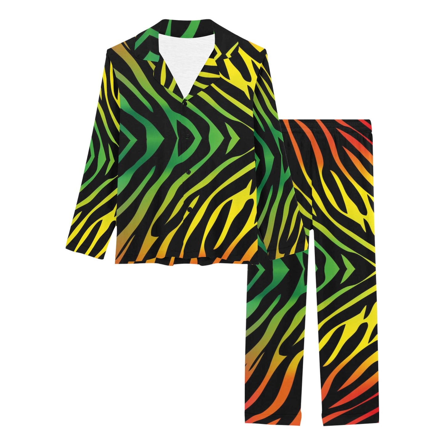 Rainbow Zebra Themed Print Women's Long Pajama Set
