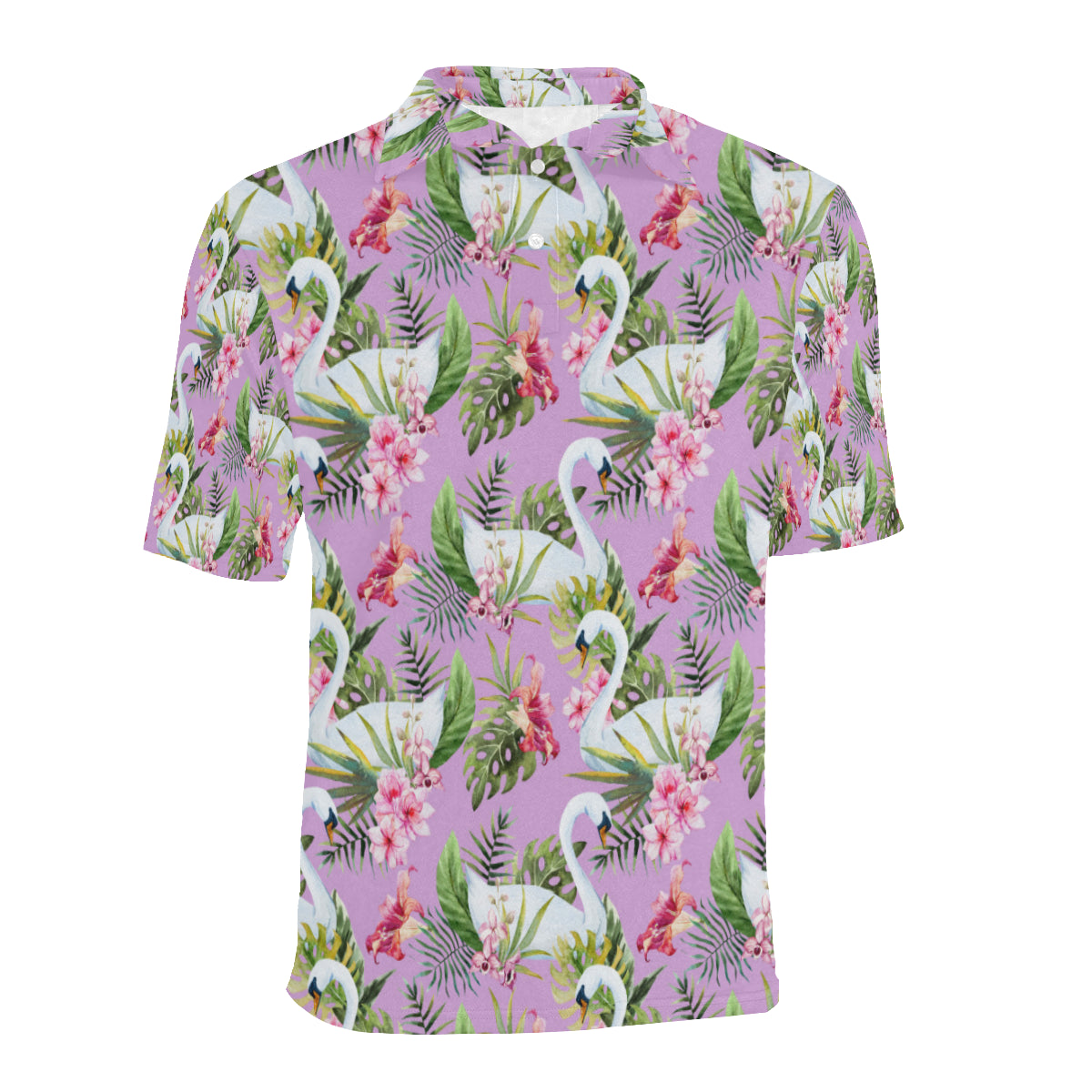 Swan with Flower Pattern Print Design 01 Men Polo Shirt