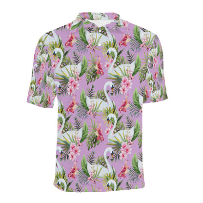 Swan with Flower Pattern Print Design 01 Men Polo Shirt