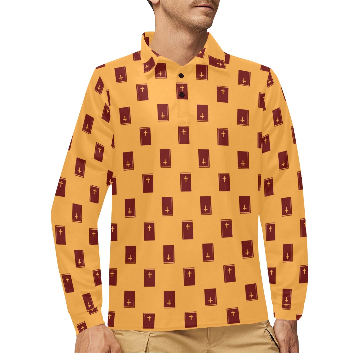 Bible Pattern Print Design 05 Long Sleeve Polo Shirt For Men's