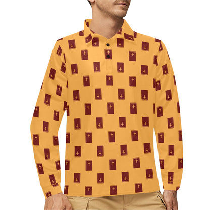 Bible Pattern Print Design 05 Long Sleeve Polo Shirt For Men's
