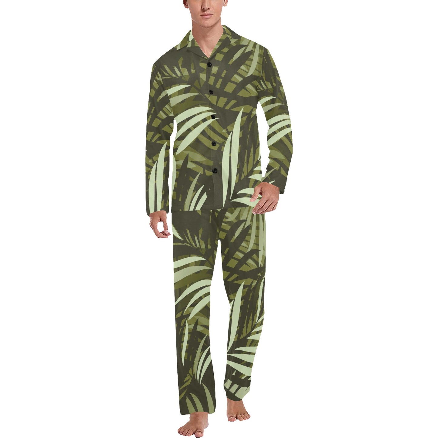 Palm Leaves Pattern Print Design PL05 Men's Long Pajama Set