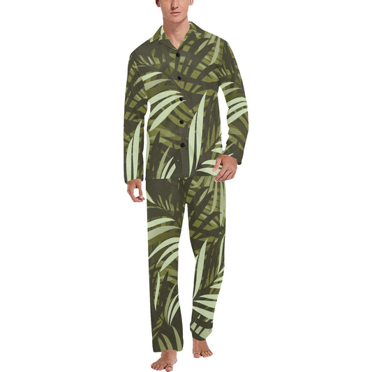 Palm Leaves Pattern Print Design PL05 Men's Long Pajama Set