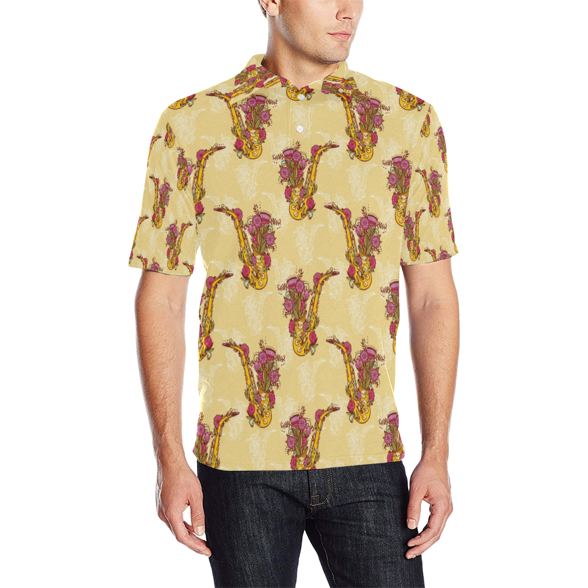 Saxophone Pattern Print Design 04 Men Polo Shirt