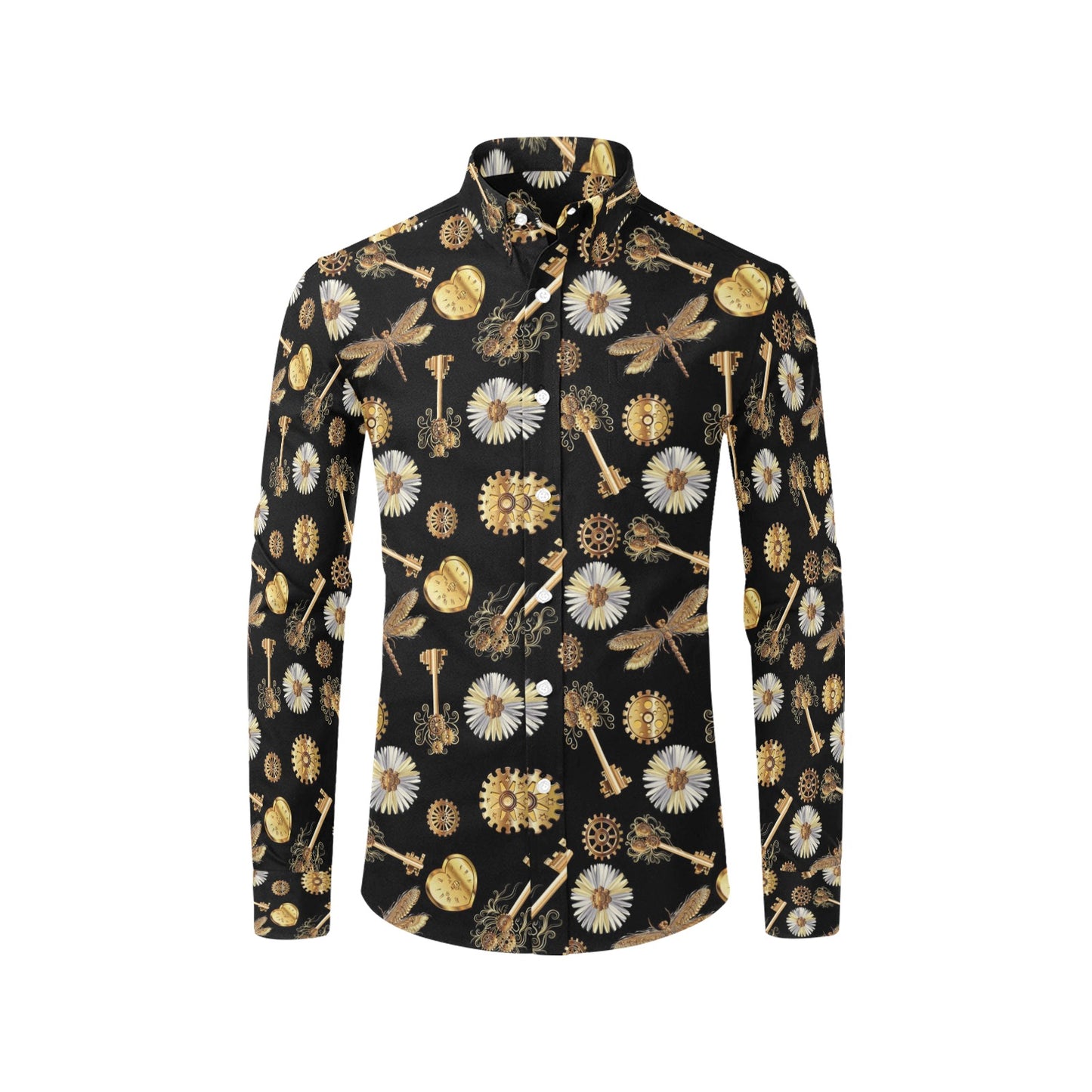 Steampunk Key Dragonfly Print Design LKS303 Men's Long Sleeve Dress Shirt