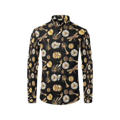 Steampunk Key Dragonfly Print Design LKS303 Men's Long Sleeve Dress Shirt