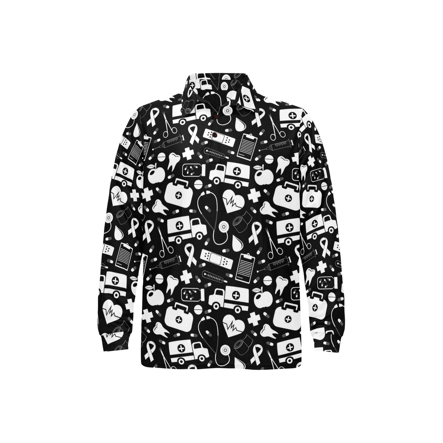 Medical Pattern Print Design 01 Long Sleeve Polo Shirt For Men's
