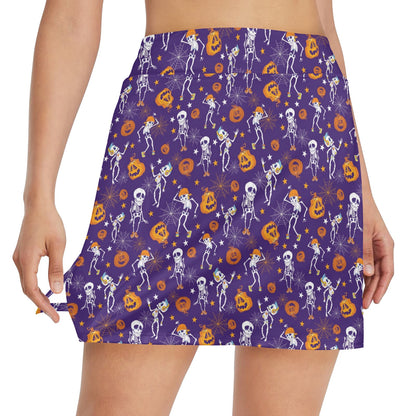 Skeleton Halloween Dance Print Design LKS304 17" Golf & Pickleball Skort with Pockets