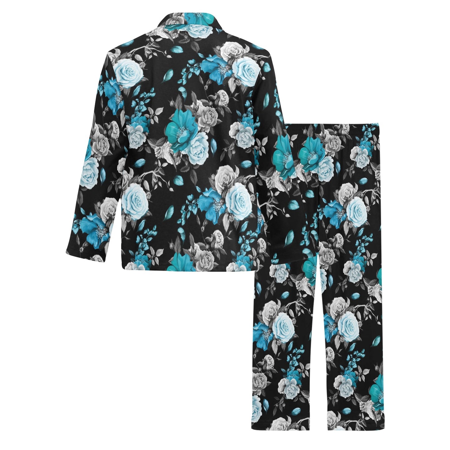 Rose Pattern Print Design A02 Men's Long Pajama Set