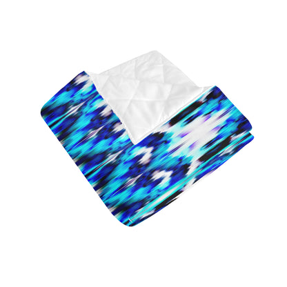 Ikat Blue Pattern Print Design 01 Premium Quilt