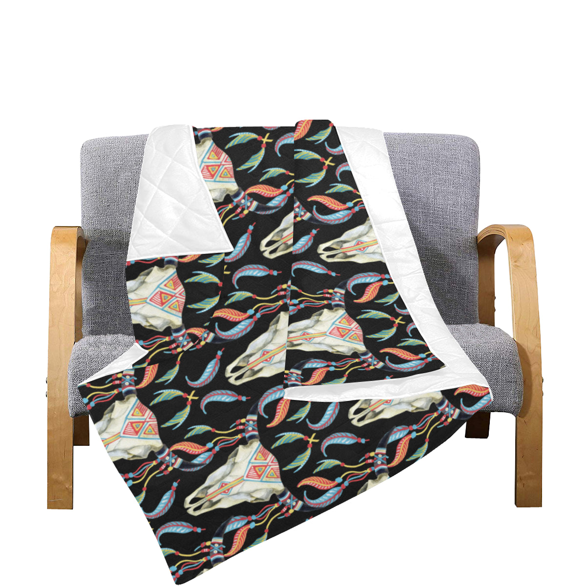 Buffalo Head Boho Style Pattern Print Design 01 Premium Quilt