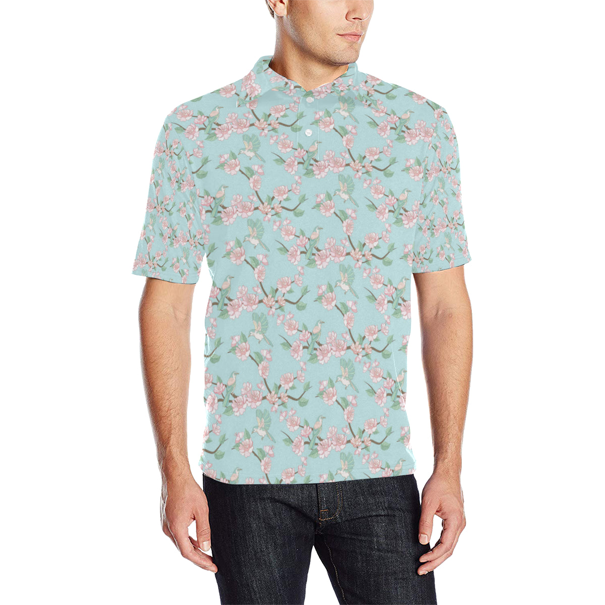 Cherry Blossom Pattern Print Design 02 Men Polo Shirt