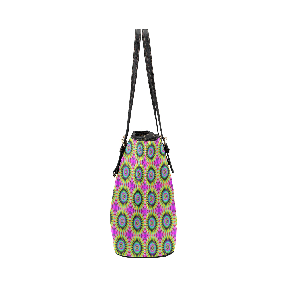 Optical illusion Flower Rainbow Style Leather Tote Bag