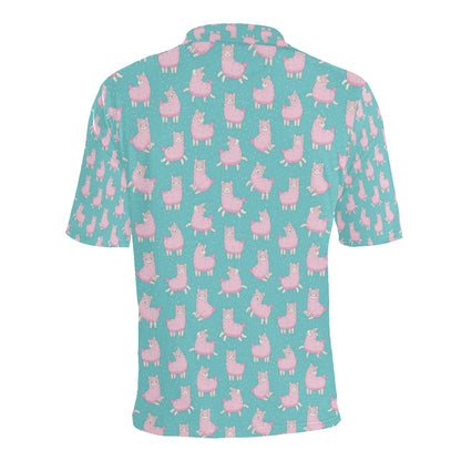 Alpaca Cartoon Design Themed Print Men Polo Shirt