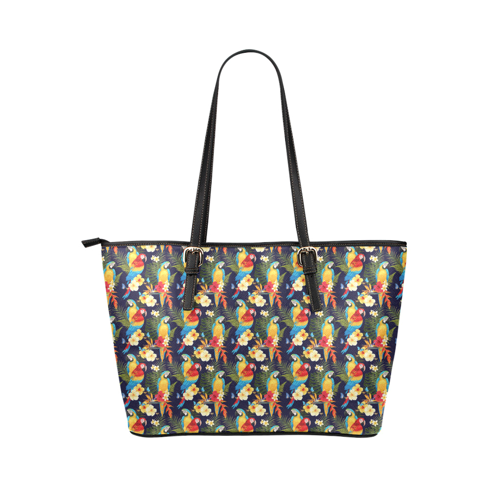 Parrot Themed Design Leather Tote Bag