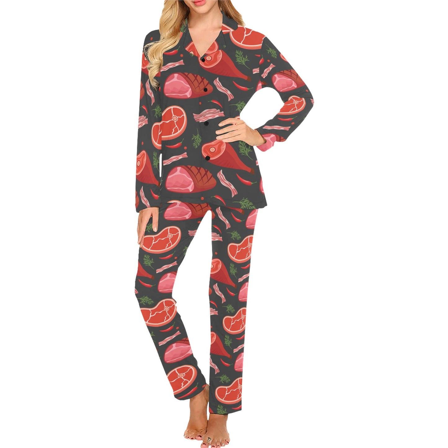 Meat Pattern Print Design 03 Women's Long Pajama Set