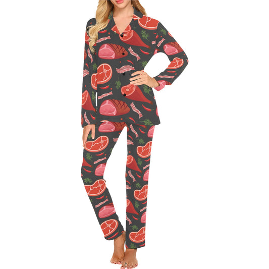 Meat Pattern Print Design 03 Women's Long Pajama Set