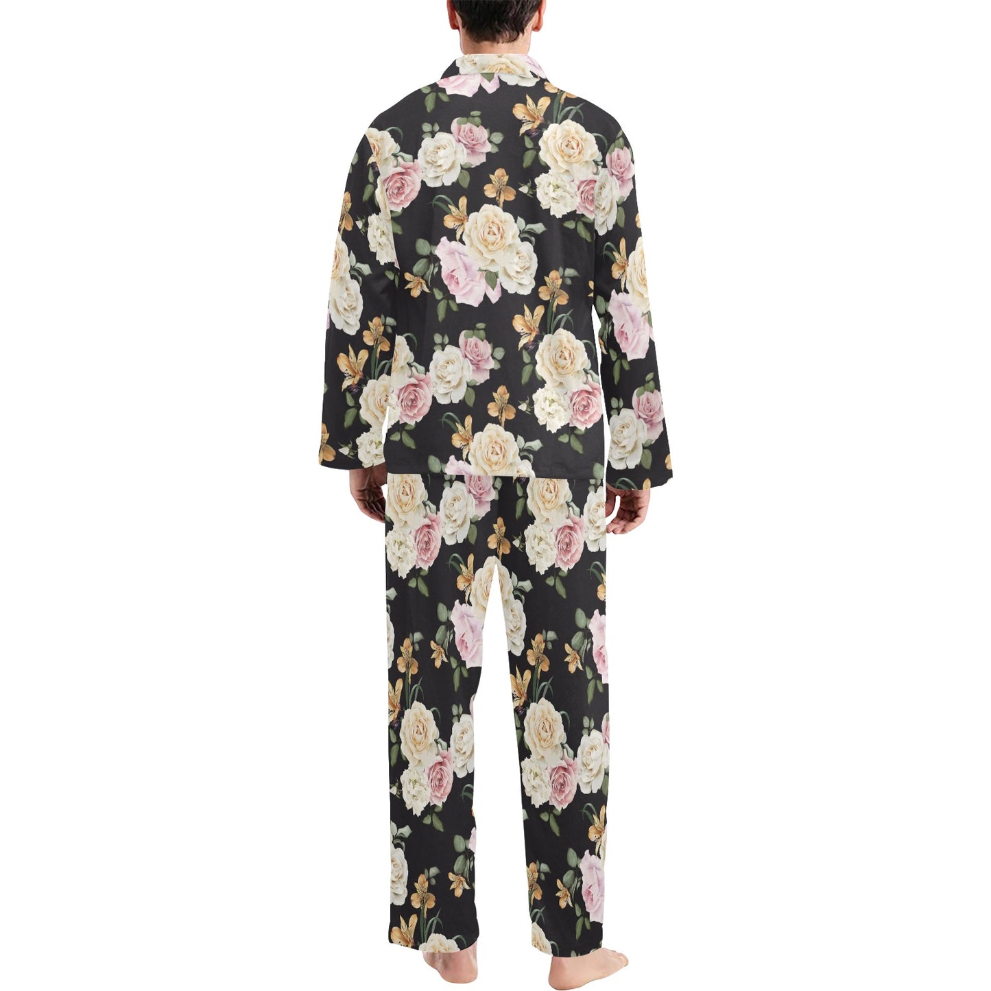 Rose Pattern Print Design A01 Men's Long Pajama Set