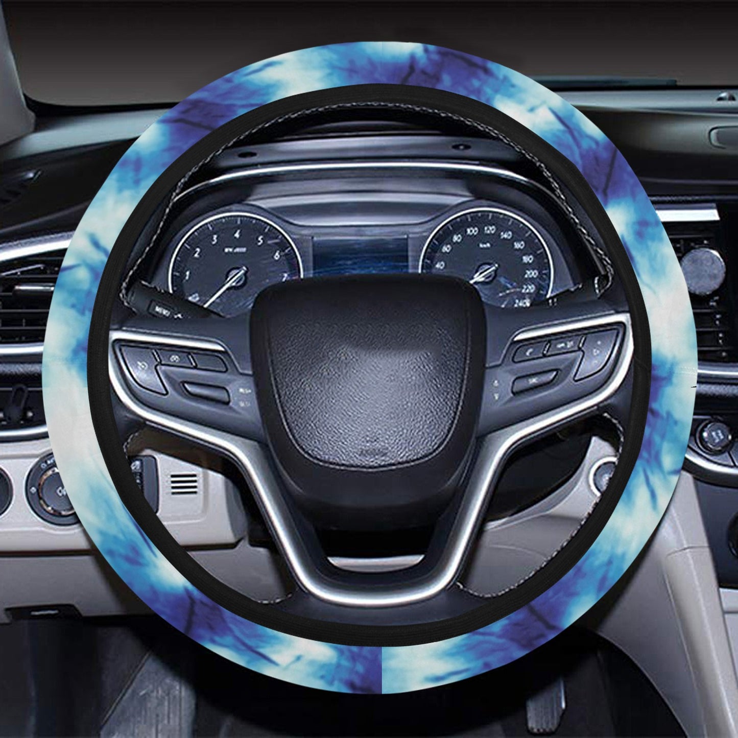 Tie Dye Blue Print Design LKS305 Steering Wheel Cover with Elastic Edge