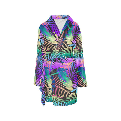 Neon Flower Tropical Palm Leaves Women's Fleece Robe