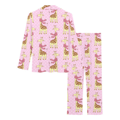 Giraffe Cute Pink Polka Dot Print Women's Long Pajama Set