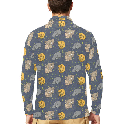 Safari Elephant Lion Print Design LKS303 Long Sleeve Polo Shirt For Men's